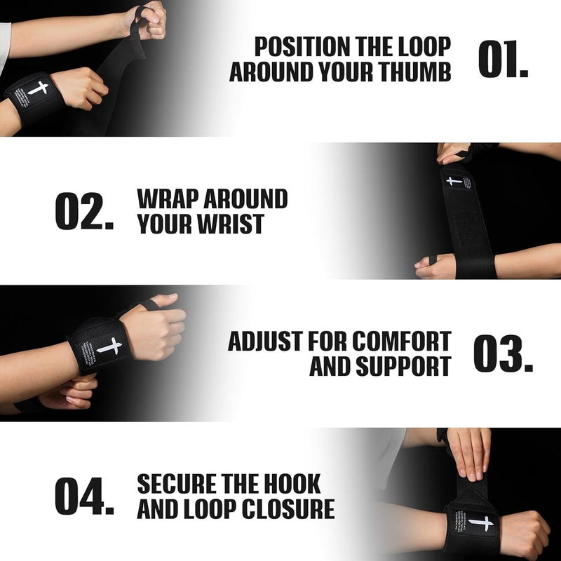Simgoing Cross Faith 25" Wrist Wraps for Weightlifting, Wrist Straps for Men and Women, Straps Support with Heavy Duty Thumb Loop Wrap for Powerlifting, Strength Training, Bodybuilding - Image 3